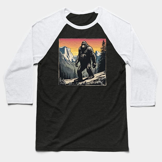 Coolest Bigfoot Believer Wanderlust in the Retro Japanese Mountains Baseball T-Shirt by DaysuCollege